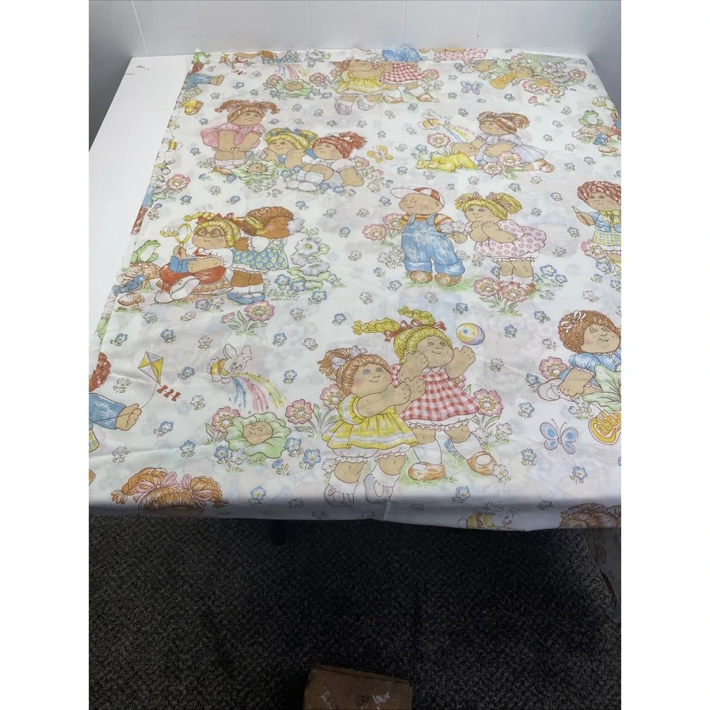 Cabbage Patch Kids Flat Sheet Pillowcase Twin Unisex White Vintage 1983 2pc Set
